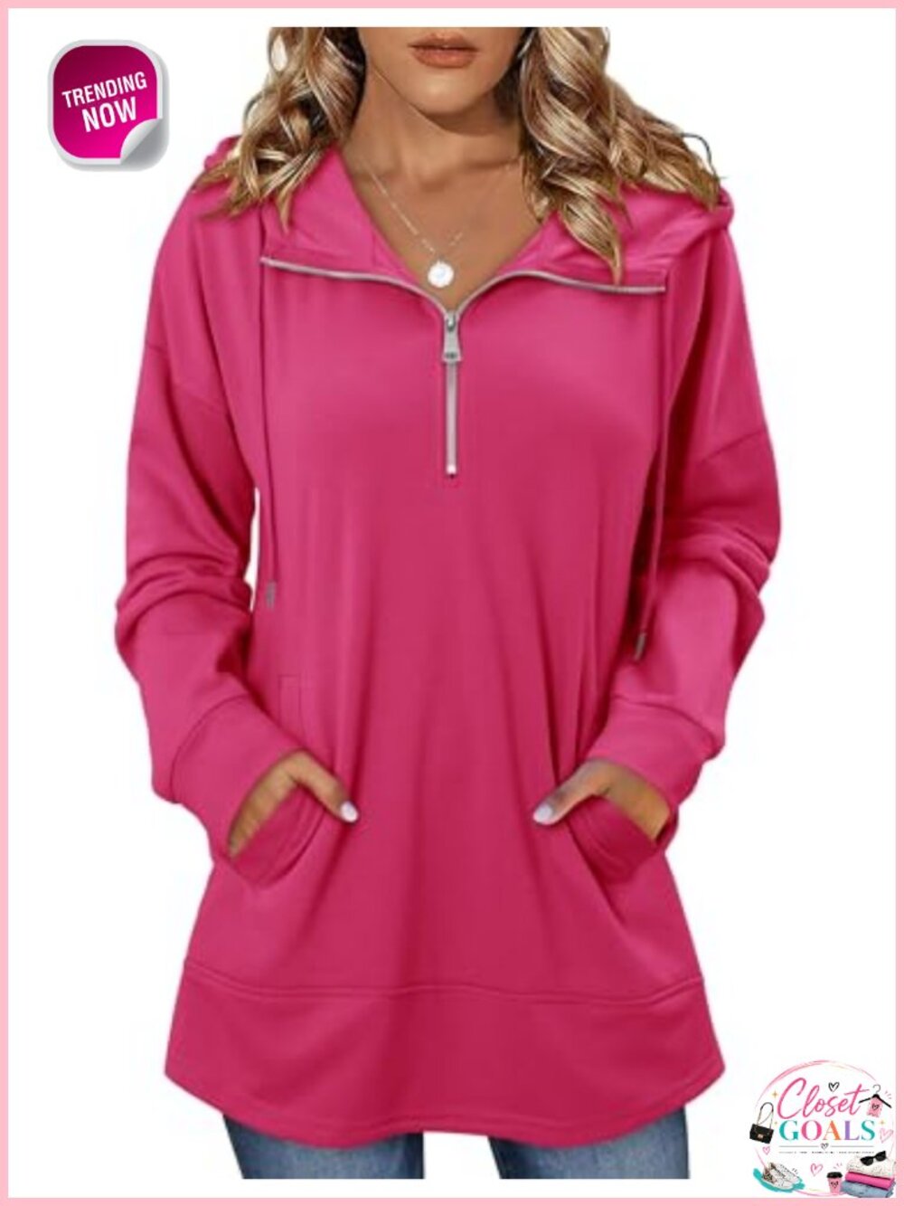 Women's Quarter Zip Hoodie Pullover Sweatshirt Cotton Blend